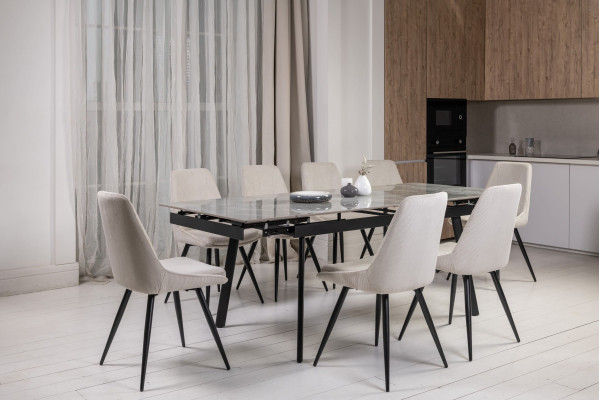 Керамічний стіл розкладний обідній Vetro Mebel TM-98 Б'янко карарра грей/чорний-2