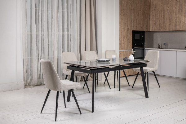 Керамічний стіл розкладний обідній Vetro Mebel TM-98 Б'янко карарра грей/чорний-1