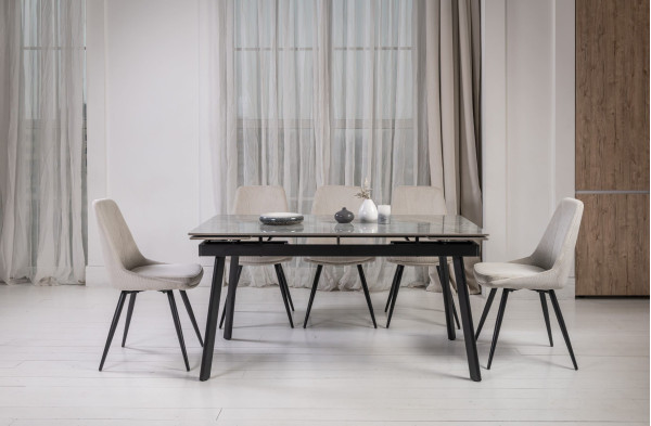 Керамічний стіл розкладний обідній Vetro Mebel TM-98 Б'янко карарра грей/чорний-3