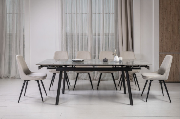 Керамічний стіл розкладний обідній Vetro Mebel TM-98 Б'янко карарра грей/чорний-4