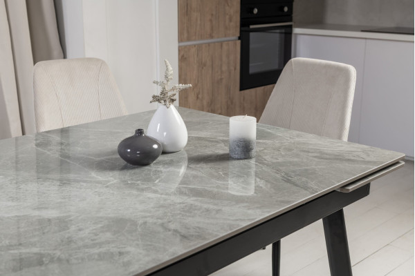 Керамічний стіл розкладний обідній Vetro Mebel TM-98 Б'янко карарра грей/чорний-5