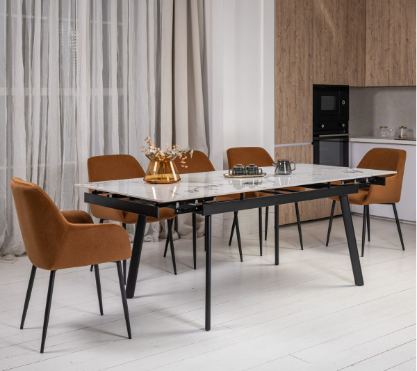 Керамічний стіл розкладний обідній Vetro Mebel TM-98 Панда вайт/чорний-0