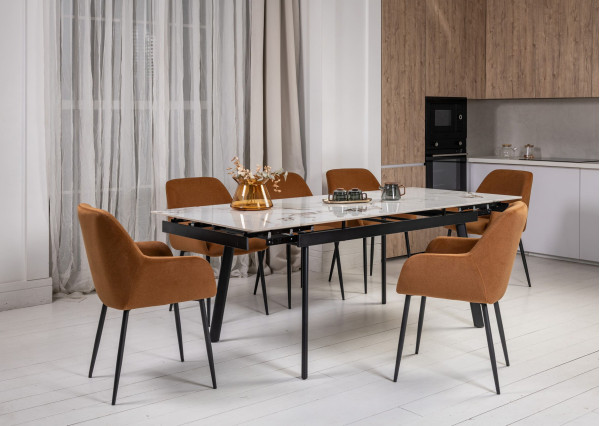 Керамічний стіл розкладний обідній Vetro Mebel TM-98 Панда вайт/чорний-1