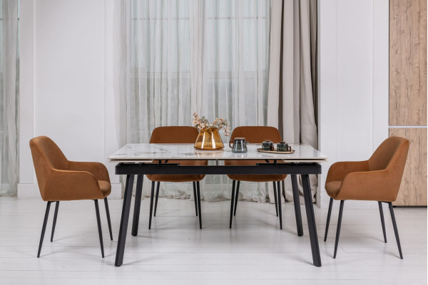 Керамічний стіл розкладний обідній Vetro Mebel TM-98 Панда вайт/чорний-3