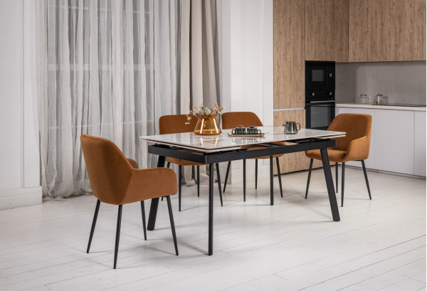 Керамічний стіл розкладний обідній Vetro Mebel TM-98 Панда вайт/чорний-2