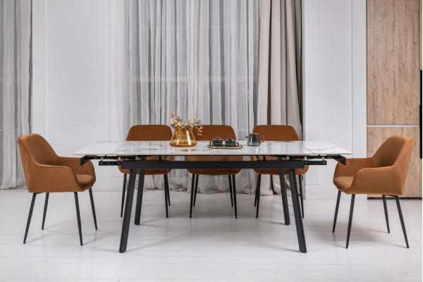 Керамічний стіл розкладний обідній Vetro Mebel TM-98 Панда вайт/чорний-4