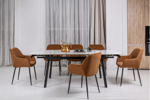 Керамічний стіл розкладний обідній Vetro Mebel TM-98 Панда вайт/чорний-5