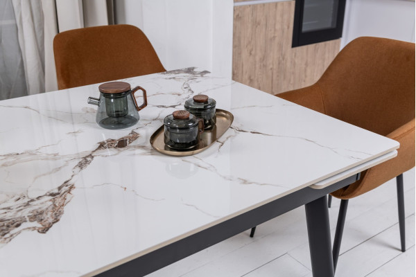 Керамічний стіл розкладний обідній Vetro Mebel TM-98 Панда вайт/чорний-7