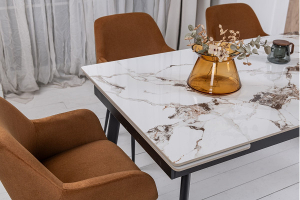 Керамічний стіл розкладний обідній Vetro Mebel TM-98 Панда вайт/чорний-6