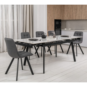 Керамический стол раскладной обеденный Vetro Mebel TM-98 Белый мрамор/черный