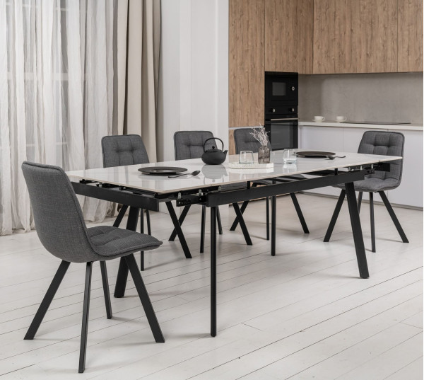 Керамічний стіл розкладний обідній Vetro Mebel TM-98 Білий мармур/чорний-0