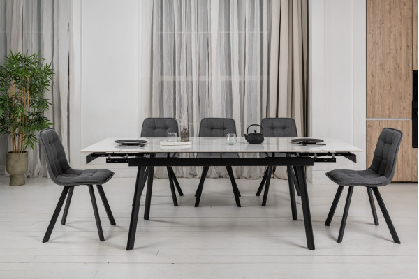 Керамічний стіл розкладний обідній Vetro Mebel TM-98 Білий мармур/чорний-4