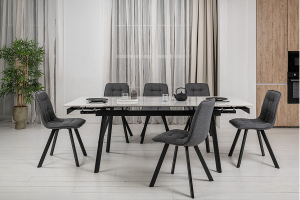 Керамічний стіл розкладний обідній Vetro Mebel TM-98 Білий мармур/чорний-5