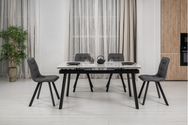 Керамічний стіл розкладний обідній Vetro Mebel TM-98 Білий мармур/чорний-3