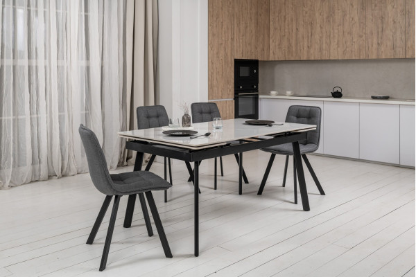 Керамічний стіл розкладний обідній Vetro Mebel TM-98 Білий мармур/чорний-1