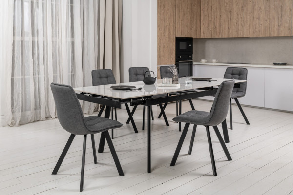 Керамічний стіл розкладний обідній Vetro Mebel TM-98 Білий мармур/чорний-2