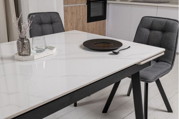 Керамічний стіл розкладний обідній Vetro Mebel TM-98 Білий мармур/чорний-6