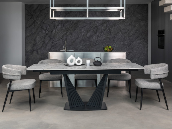 Керамический стол раскладной обеденный Vetro Mebel Феличе TML-1000-1 Клауди грей-черный-1
