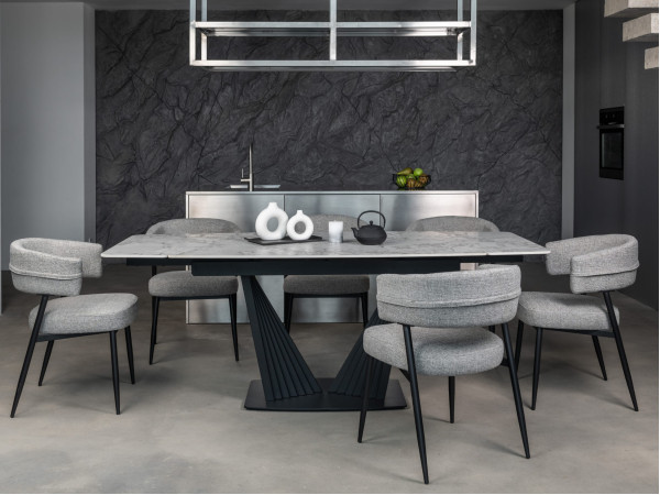 Керамический стол раскладной обеденный Vetro Mebel Феличе TML-1000-1 Клауди грей-черный-2