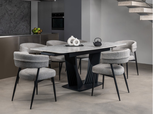 Керамический стол раскладной обеденный Vetro Mebel Феличе TML-1000-1 Клауди грей-черный-6