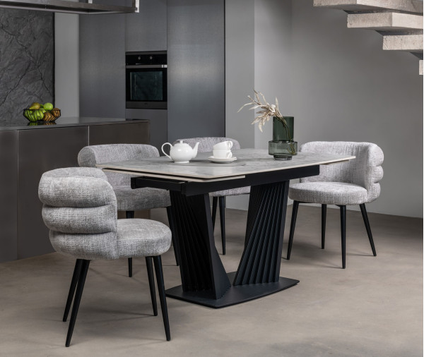 Керамический стол раскладной обеденный Vetro Mebel Феличе TML-1000-1 Клауди грей-черный-7