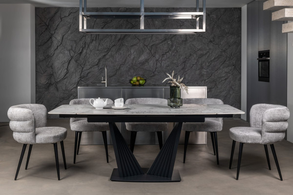 Керамический стол раскладной обеденный Vetro Mebel Феличе TML-1000-1 Клауди грей-черный-0