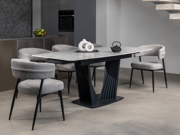 Керамический стол раскладной обеденный Vetro Mebel Феличе TML-1000-1 Клауди грей-черный-8
