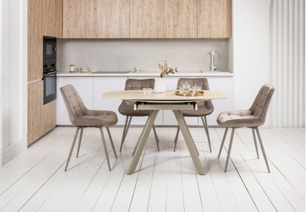 Керамічний стіл розкладний обідній Vetro Mebel Сієна TML-1240 Римський травертін/бежевий 80 (135) см-2