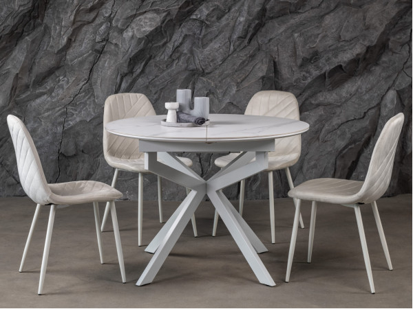 Керамічний стіл розкладний обідній Vetro Mebel Офелія TML-1250 Калакатта кристал/білий-1