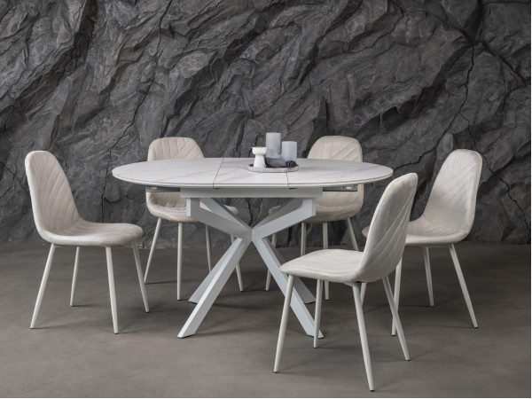 Керамічний стіл розкладний обідній Vetro Mebel Офелія TML-1250 Калакатта кристал/білий-2