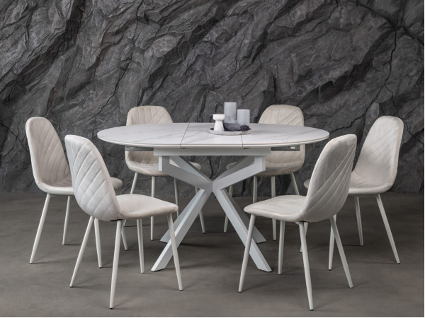 Керамічний стіл розкладний обідній Vetro Mebel Офелія TML-1250 Калакатта кристал/білий-3