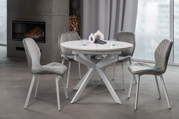 Керамічний стіл розкладний обідній Vetro Mebel Офелія TML-1250 Калакатта кристал/білий-4