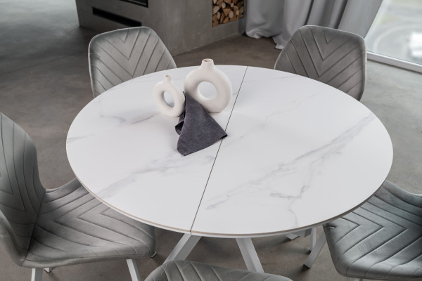 Керамічний стіл розкладний обідній Vetro Mebel Офелія TML-1250 Калакатта кристал/білий-5