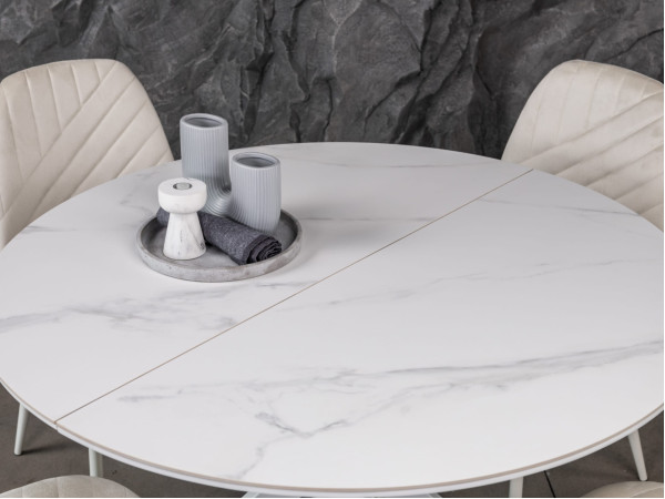 Керамічний стіл розкладний обідній Vetro Mebel Офелія TML-1250 Калакатта кристал/білий-6