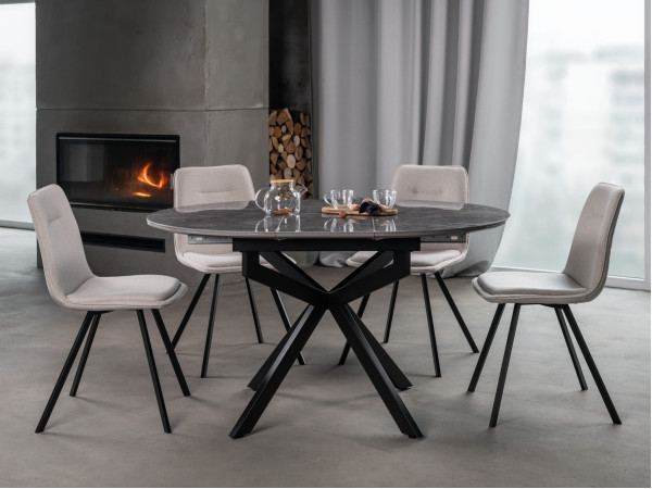 Керамічний стіл розкладний обідній Vetro Mebel Офелія TML-1250 Спайдер грей/чорний-0