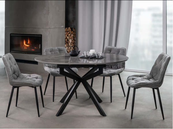 Керамічний стіл розкладний обідній Vetro Mebel Офелія TML-1250 Спайдер грей/чорний-3