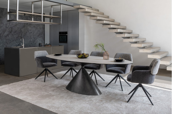 Стол обеденный Vetro Mebel Тереза ТМL-1260 Грей травертин/черный-3