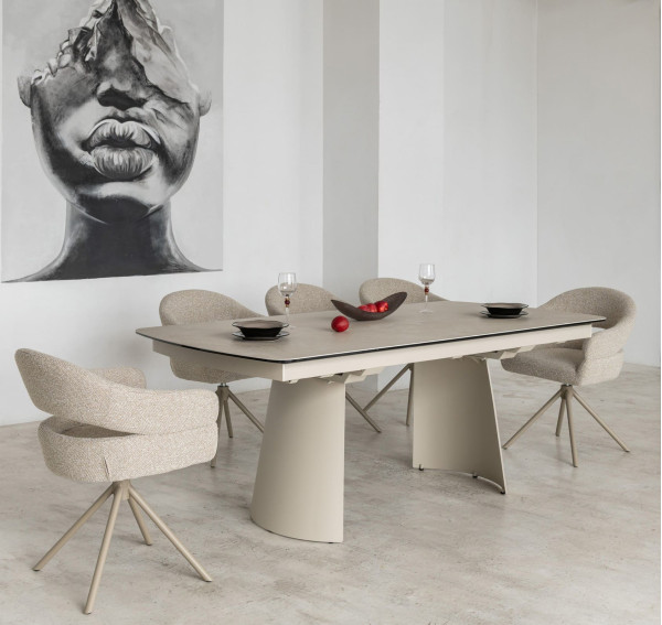 Керамічний стіл розкладний обідній Vetro Mebel Вольтерра TML-1305 Делікато беж/бежевий-0