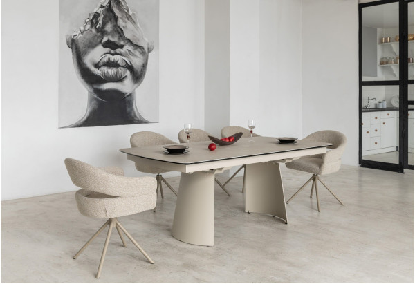 Керамічний стіл розкладний обідній Vetro Mebel Вольтерра TML-1305 Делікато беж/бежевий-1