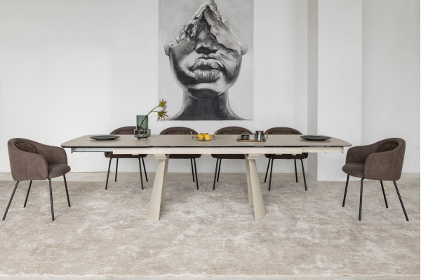 Керамічний стіл розкладний обідній Vetro Mebel Вольтерра TML-1305 Делікато беж/бежевий-10