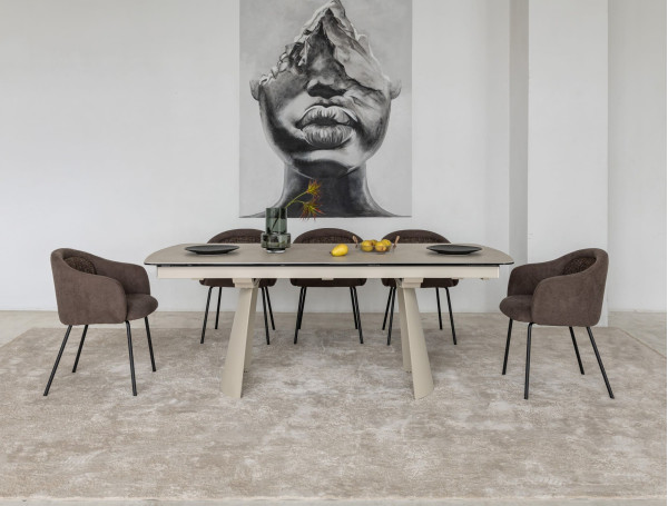 Керамічний стіл розкладний обідній Vetro Mebel Вольтерра TML-1305 Делікато беж/бежевий-9