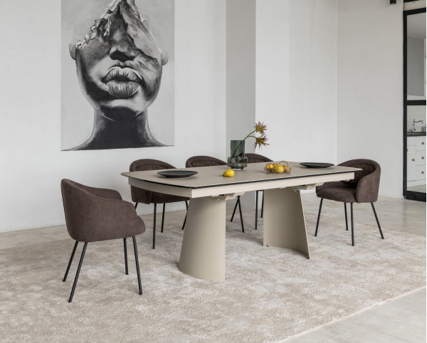 Керамічний стіл розкладний обідній Vetro Mebel Вольтерра TML-1305 Делікато беж/бежевий-6