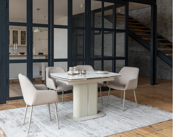 Керамічний стіл розкладний обідній Vetro Mebel Комо TML-1306 Статуаріо анго/бежевий-2