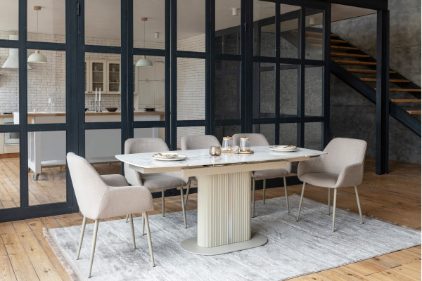 Керамічний стіл розкладний обідній Vetro Mebel Комо TML-1306 Статуаріо анго/бежевий-3