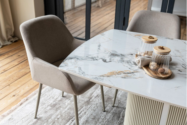 Керамічний стіл розкладний обідній Vetro Mebel Комо TML-1306 Статуаріо анго/бежевий-8