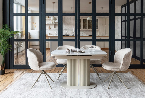 Керамічний стіл розкладний обідній Vetro Mebel Комо TML-1306 Статуаріо анго/бежевий-4