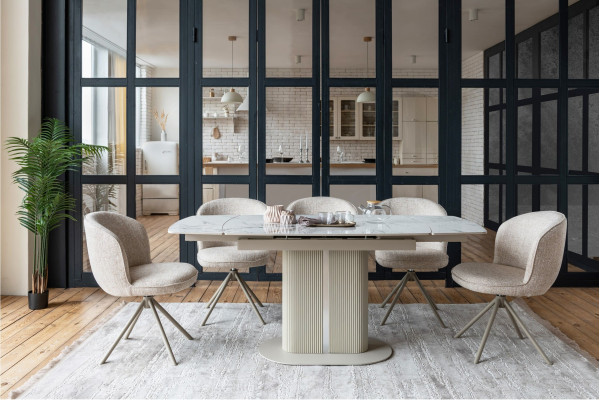 Керамічний стіл розкладний обідній Vetro Mebel Комо TML-1306 Статуаріо анго/бежевий-5