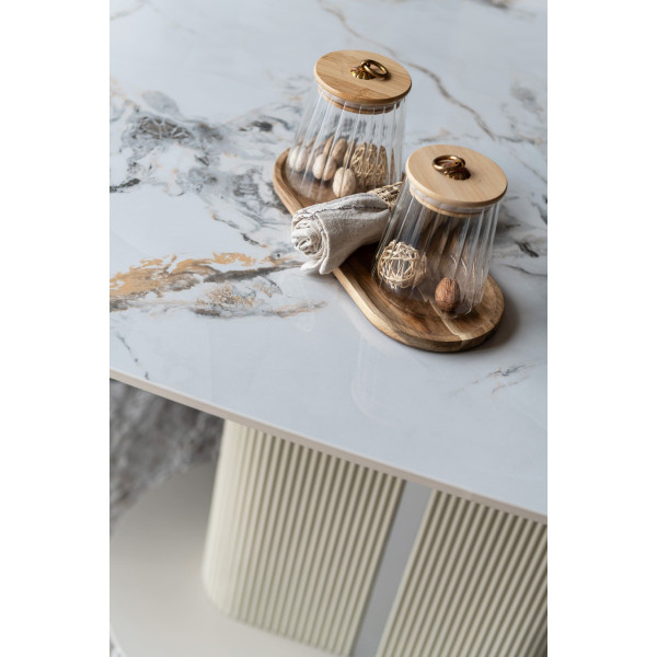 Керамічний стіл розкладний обідній Vetro Mebel Комо TML-1306 Статуаріо анго/бежевий-9