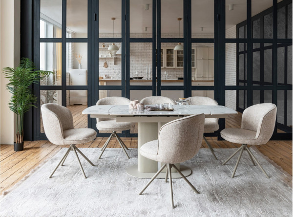 Керамічний стіл розкладний обідній Vetro Mebel Комо TML-1306 Статуаріо анго/бежевий-6