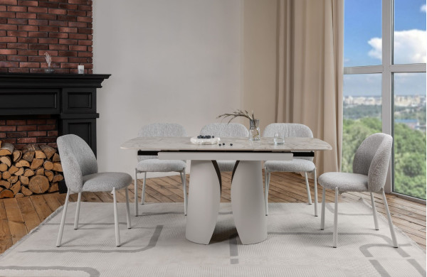 Керамічний стіл розкладний обідній Vetro Mebel Лунаріо TML-1322 Клауді грей/айворі-8